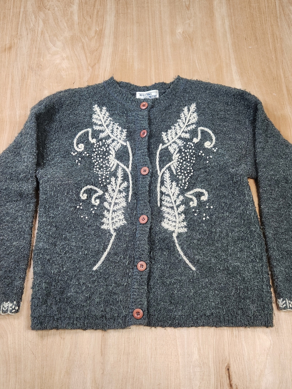 Hasting & Smith Vintage Embroidered Button-Up Dark Gray Sweater Cardigan Wool S